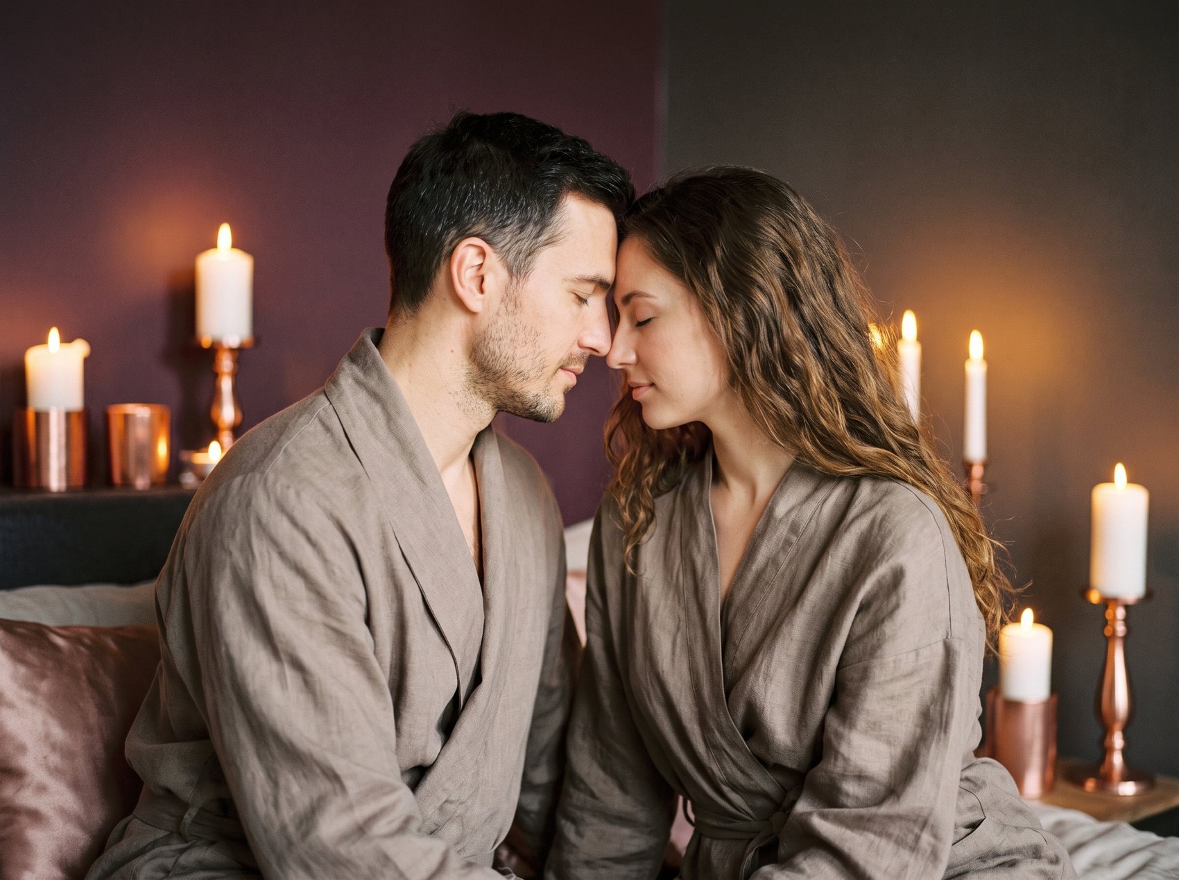Casal reconectando à luz de velas